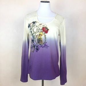 Double D Ranch Shirt Purple Ombre Long Sleeve Sz L